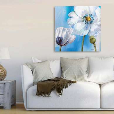 Poster - White poppy flower, 100 x 100 см, Framed poster on glass, Provence