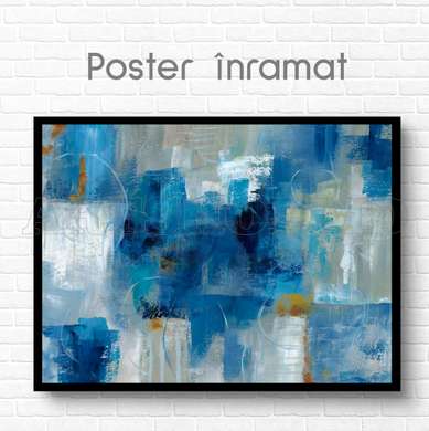 Poster - Nuanțe abstracte de albastru, 90 x 60 см, Poster inramat pe sticla, Abstracție