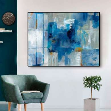 Постер - Абстрактные оттенки голубого, 45 x 30 см, Холст на подрамнике, Абстракция