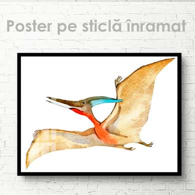 Poster - Dinosaur in watercolor 3, 90 x 60 см, Framed poster on glass, For Kids