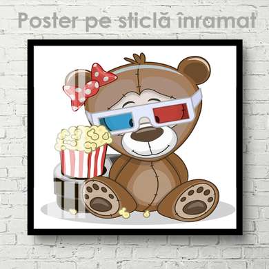 Постер - Мишка в кино, 40 x 40 см, Холст на подрамнике, Для Детей