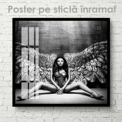 Постер - Девушка с крыльями, 100 x 100 см, Постер на Стекле в раме, Ню