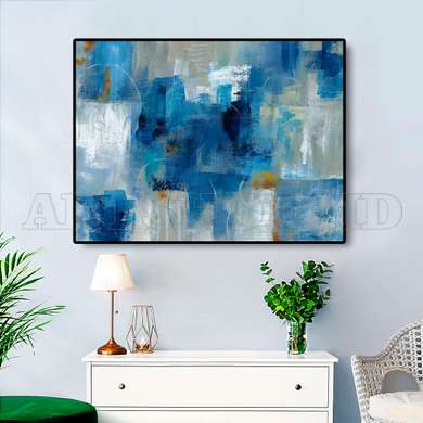 Poster - Abstract shades of blue, 90 x 60 см, Framed poster on glass, Abstract