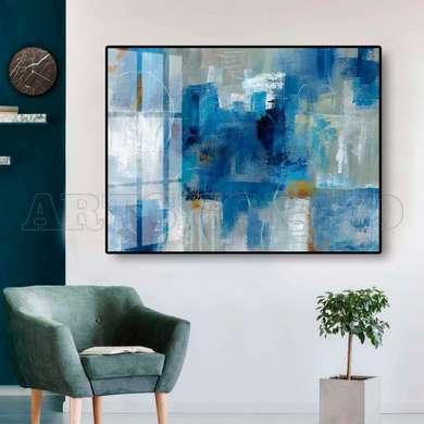 Poster - Abstract shades of blue, 90 x 60 см, Framed poster on glass, Abstract