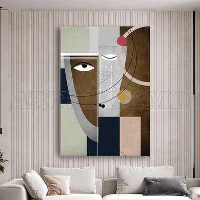 Poster - Abstract face in brown shades, 60 x 90 см, Framed poster on glass, Abstract