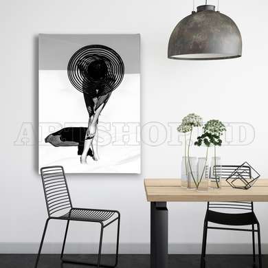 Poster - Black & White Woman with Hat, 30 x 45 см, Canvas on frame, Nude