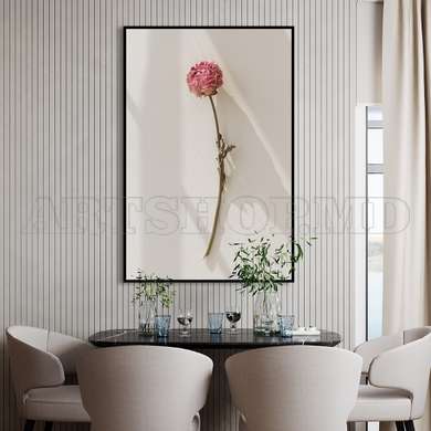 Poster - Minimalist pink flower, 60 x 90 см, Framed poster on glass, Flowers