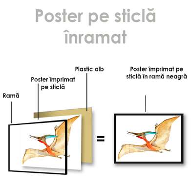 Poster - Dinosaur in watercolor 3, 90 x 60 см, Framed poster on glass, For Kids