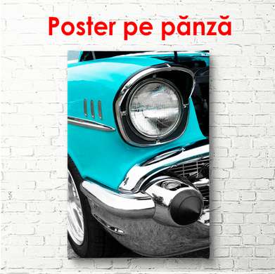 Постер - Голубой ретро автомобиль, 45 x 90 см, Постер в раме, Транспорт