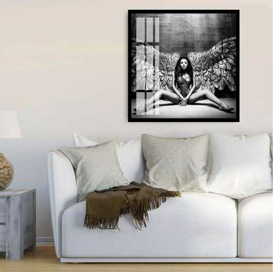 Poster - Girl with wings, 100 x 100 см, Framed poster on glass, Nude