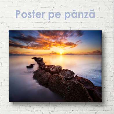 Poster - Apus de soare colorat pe mal, 45 x 30 см, Panza pe cadru, Natură