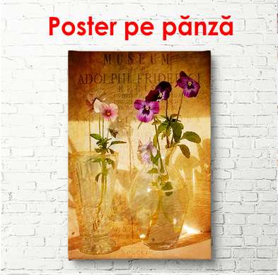 Poster - Flori de primăvară violet într-o vază pe masă, 60 x 90 см, Poster înrămat, Provence