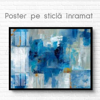 Poster - Nuanțe abstracte de albastru, 90 x 60 см, Poster inramat pe sticla, Abstracție