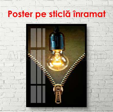 Poster - Lightning and light bulb, 45 x 90 см, Framed poster on glass, Different