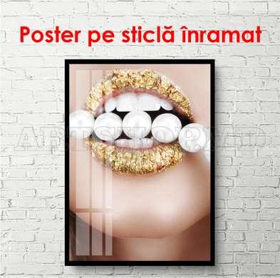 Poster - Buze aurii, 30 x 60 см, Panza pe cadru, Glamour