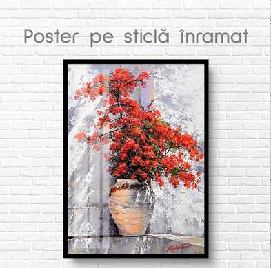 Постер - Красные цветы в вазе, 30 x 45 см, Холст на подрамнике