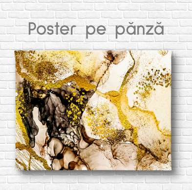Постер - Золотые пятна, 45 x 30 см, Холст на подрамнике, Абстракция