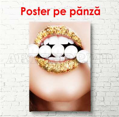 Poster - Buze aurii, 30 x 60 см, Panza pe cadru, Glamour