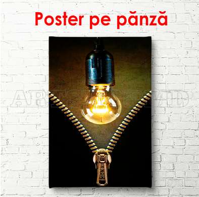 Постер - Молния и лампочка, 45 x 90 см, Постер на Стекле в раме, Разные