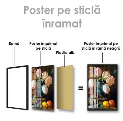 Постер - Букет тюльпанов, 60 x 90 см, Постер на Стекле в раме