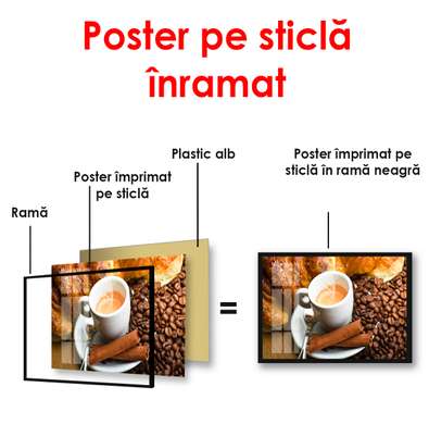 Poster - Delicious coffee with coffee beans, 90 x 60 см, Framed poster, Food and Drinks