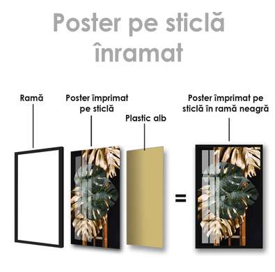 Poster - Gold and green leaves, 30 x 45 см, Canvas on frame, Botanical