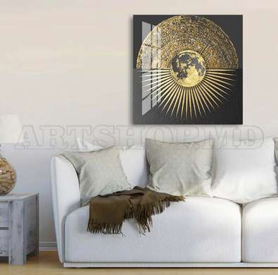 Постер - Золотая луна, 40 x 40 см, Холст на подрамнике, Абстракция