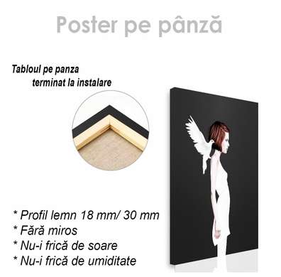 Постер - Девушка и белый голубь, 30 x 45 см, Холст на подрамнике, Черно Белые
