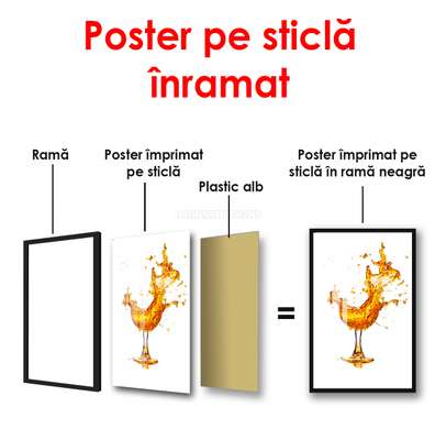 Poster - Paharul abstract cu băutura portocalie, 60 x 90 см, Poster inramat pe sticla, Minimalism