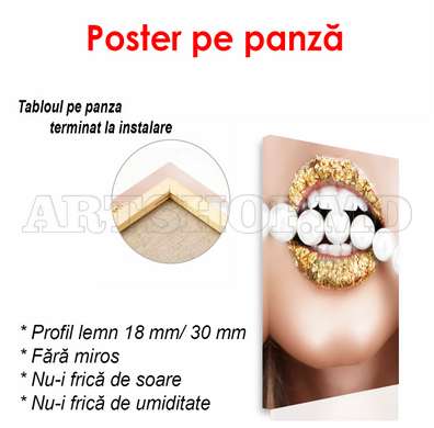 Poster - Buze aurii, 30 x 60 см, Panza pe cadru, Glamour