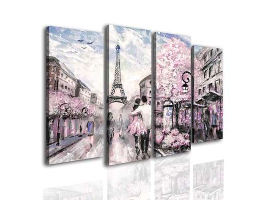 Tablou Pe Panza Multicanvas, Cuplu îndrăgostit în Parisul de primavara, 198 x 115, 198 x 115