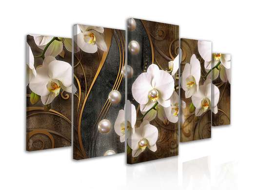 Tablou Pe Panza Multicanvas, Orhidee albe pe un fundal întunecat, 206 x 115
