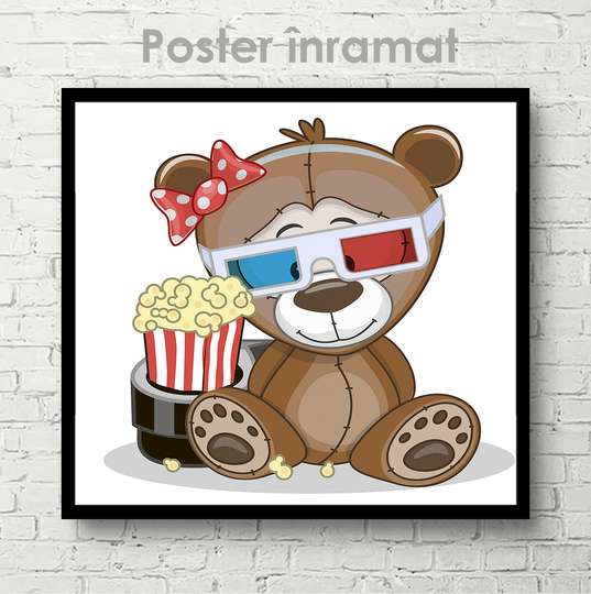 Poster - Teddy bear at the movies, 40 x 40 см, Canvas on frame