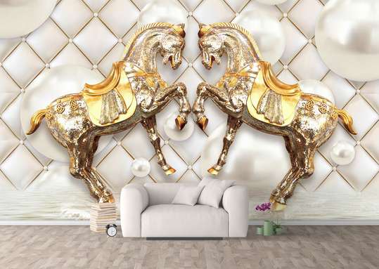 3D Wallpaper - Golden horses.