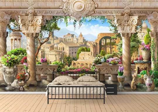 Wall Mural - View from the arched balcony to the city.