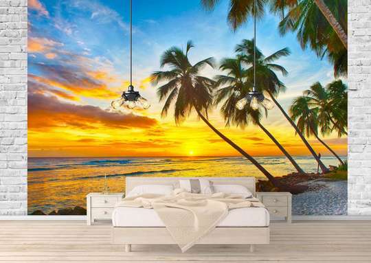 Wall Mural - Landscape with sunset