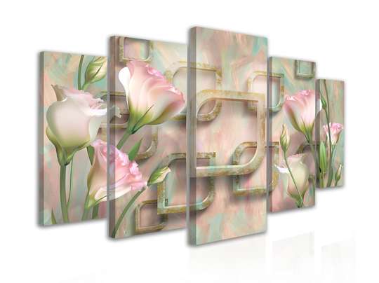 Модульная картина, Нежные цветы с абстракцией, 108 х 60