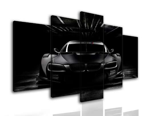Tablou Multicanvas, Mașină neagră pe un fundal negru, 108 х 60