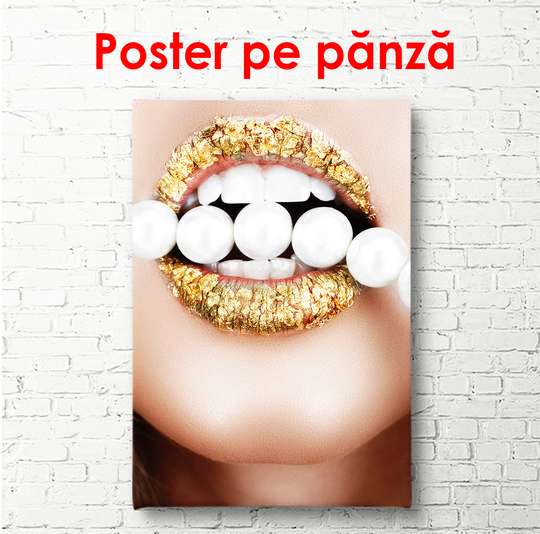 Poster - Buze aurii, 30 x 60 см, Panza pe cadru, Glamour