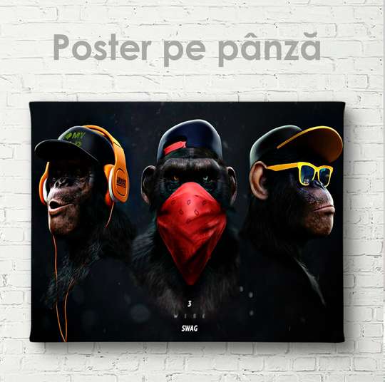 Poster, Maimuțe glam, 60 x 30 см, Panza pe cadru