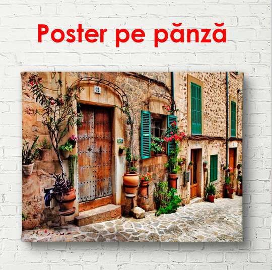 Постер - Старинный дворик, 90 x 60 см, Постер в раме, Города и Карты