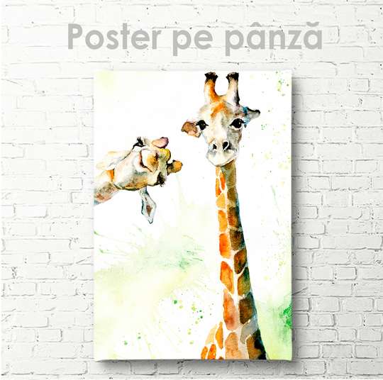 Poster, Doua girafe drăgălașe, 30 x 45 см, Panza pe cadru, Animale