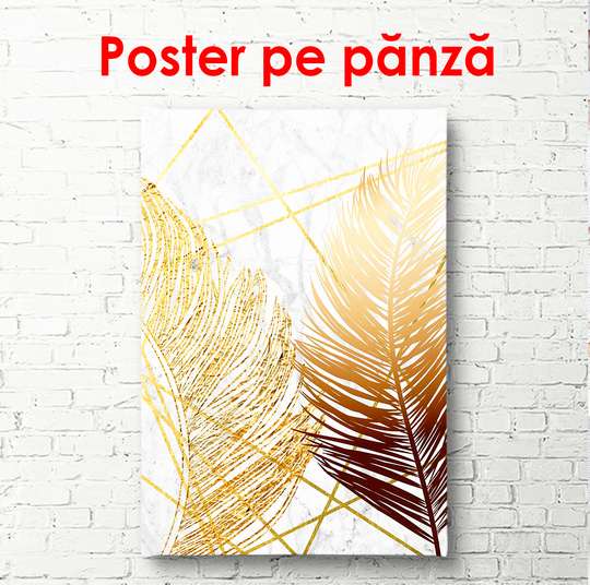 Постер - Золотые листья на мраморном фоне 1, 60 x 90 см, Постер в раме