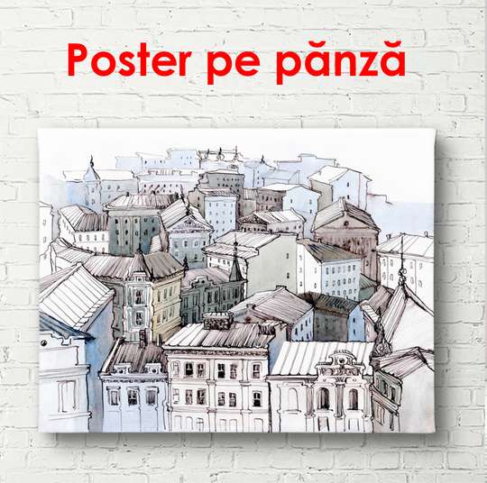 Постер - Нарисованный город в Европе, 45 x 30 см, Холст на подрамнике