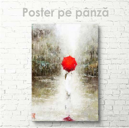 Постер - Девушка с зонтом, 30 x 45 см, Холст на подрамнике, Абстракция