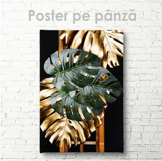 Poster - Gold and green leaves, 30 x 45 см, Canvas on frame