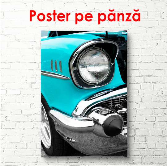 Постер - Голубой ретро автомобиль, 45 x 90 см, Постер в раме