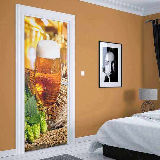 3Д наклейка на дверь, Маленький стакан с пивом, 60 x 90cm