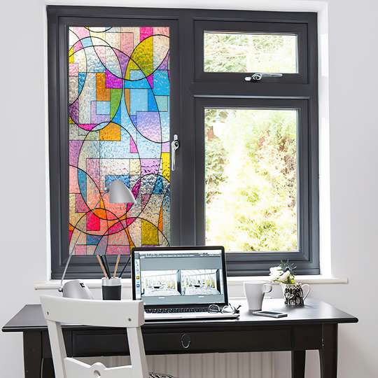 Window Privacy Film, Decorative stained glass window modern geometry, 60 x 90cm, Transparent, Window Film