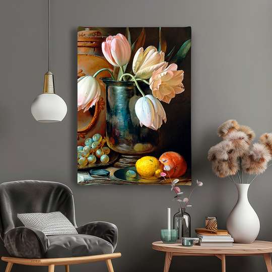 Постер - Букет тюльпанов, 30 x 45 см, Холст на подрамнике, Натюрморт